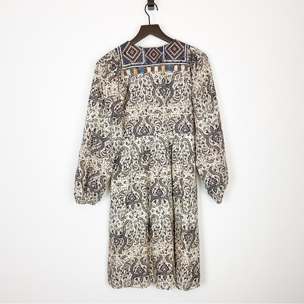 Figue Lucie Cotton Embroidered Boho Dress Istanbul Ivory Blue Pom Poms - Picture 5 of 8